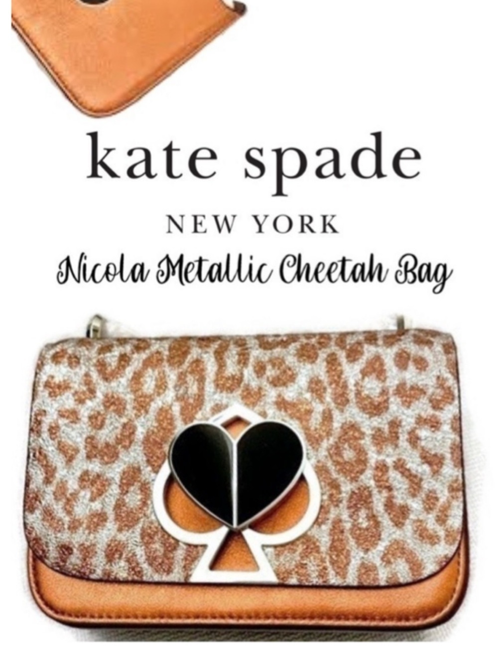 Kate Spade Nicola Leather Crossbody Leopard Shoulder Bag Metallic Copper Cheetah